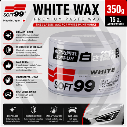 Soft99 White Wax 350g With Pad - Deep Gloss Shine & Durable Paint Protection