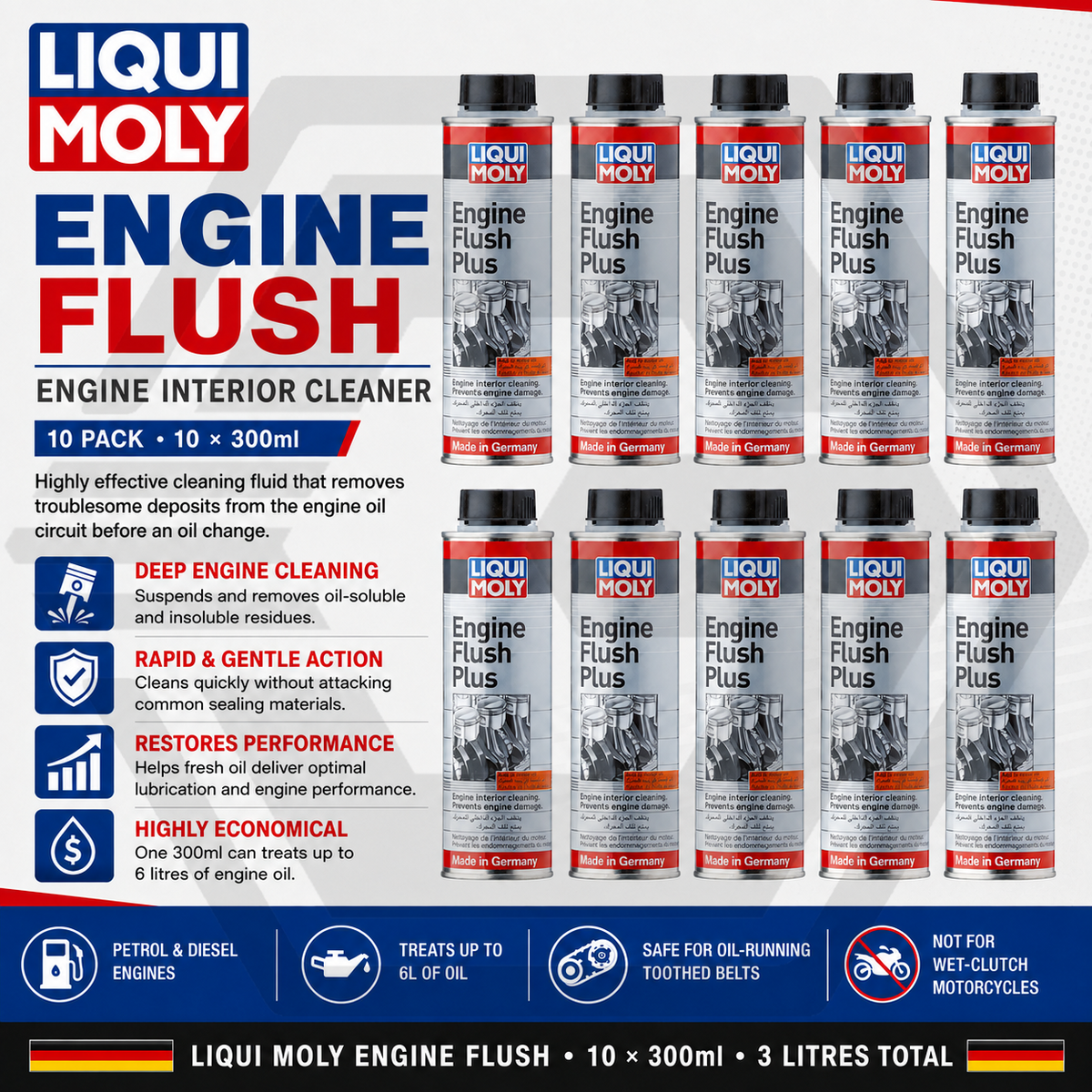 10 LIQUI MOLY Engine Flush Plus 300ml 8374 Oil Flushing Additive Petrol & Diesel