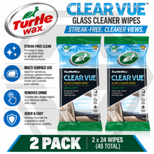 2 x Turtle Wax ClearVue Glass Cleaner Wipes Quick & Easy Streak Free Glass Wipes