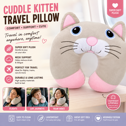 Cuddle Kitten Travel Neck Pillow - Car, Plane, Train, Home, Neck Support Plush