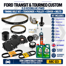 FORD TRANSIT 2.0 ECOBLUE Timing Belt Kit + Tensioner + Pulley + 10L Oil & Filter