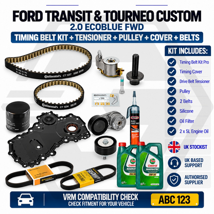 FORD TRANSIT 2.0 ECOBLUE Timing Belt Kit + Tensioner + Pulley + 10L Oil & Filter