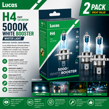 LUCAS H4 Headlamp Bulbs WhiteBooster 5000k Whiter Light Upgrade 12V 55W Halogen