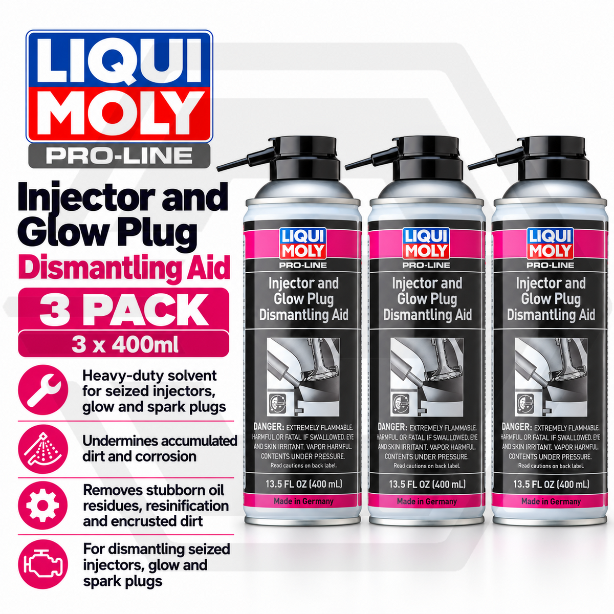 3 x Liqui Moly Injector & Glow Plug Dismantling Aid Aerosol Spray 400ml - 3379