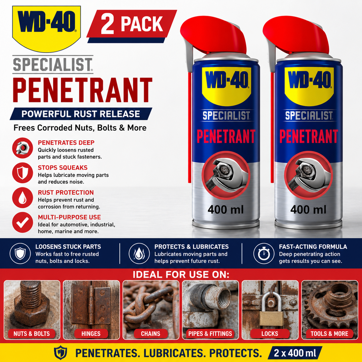 2 x WD-40 Specialist Penetrant Spray - Professional-Grade Lubrication Fast Act