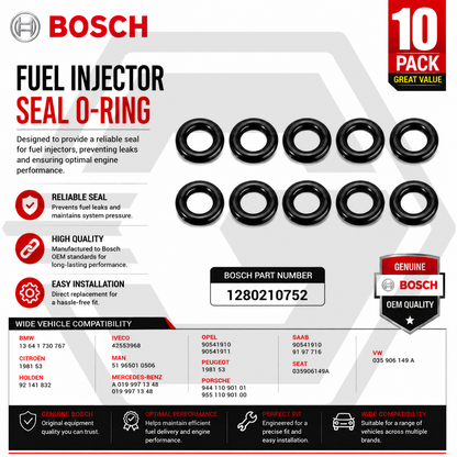10 BOSCH Fuel Injector Seal Rubber O-Ring 1280210752 CITROEN FORD PEUGEOT BMW VW