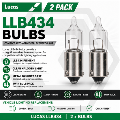 2 x LUCAS LLB434 CAR SIDELIGHT BULBS - BAX9S 12V 6W H6W - CLEAR HALOGEN NEW