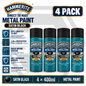 4 X HAMMERITE SATIN BLACK Aerosol - Direct to Rust - Metal Spray Paint 400ml
