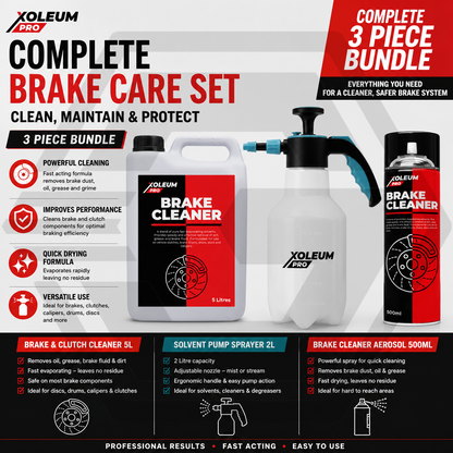 XOLEUM Brake Cleaner 5 Litre + Solvent Pump Sprayer 2 Litre + 500ml Aerosol Can