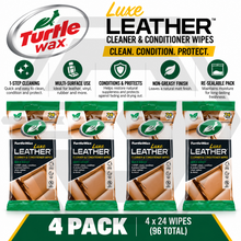 4 X Turtle Wax Luxe Leather Wipes Car Interior Leather Cleaner Quick & Easy