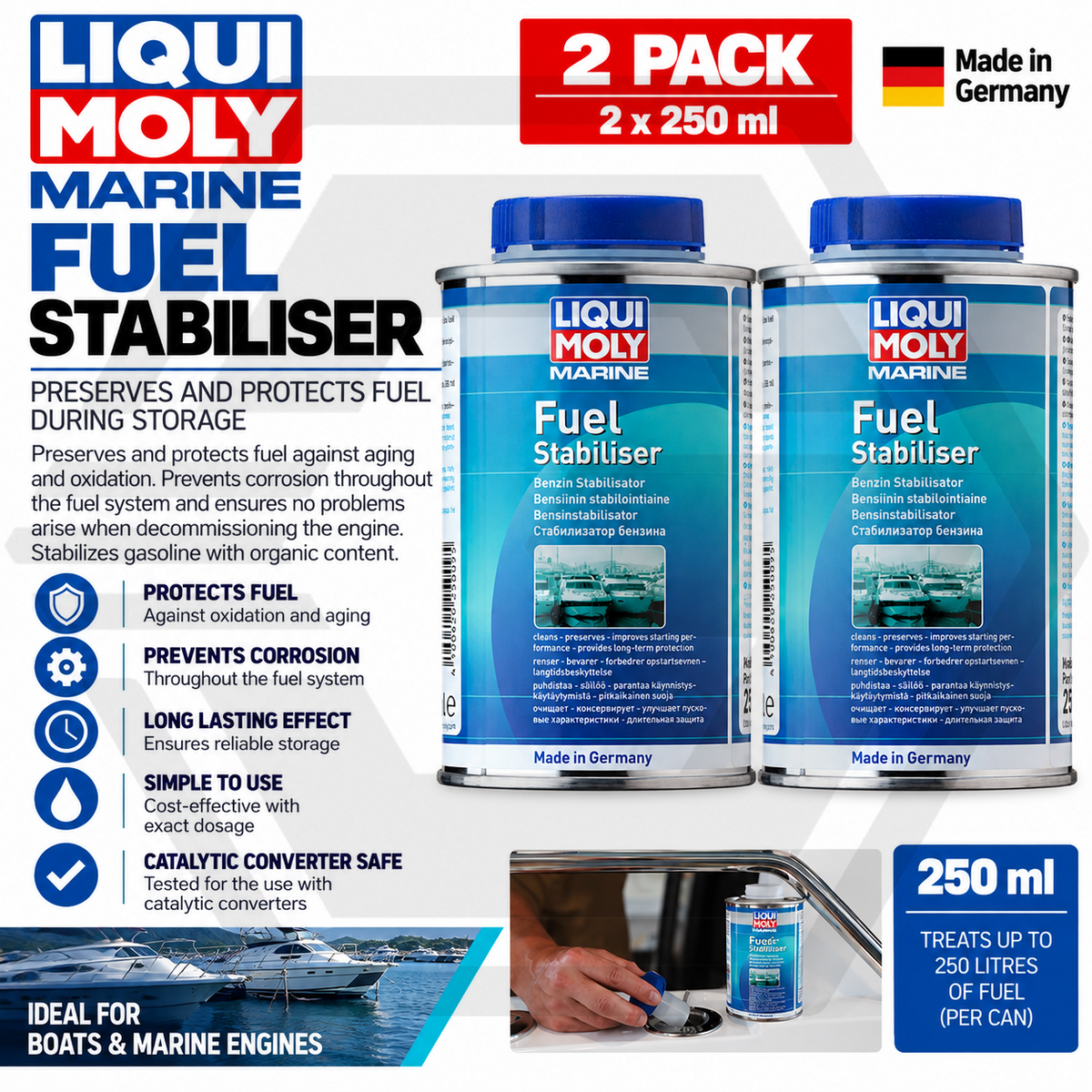 2 x Liqui Moly Marine Fuel Stabiliser 500ml - Prevents Corrosion, Protects Fuel