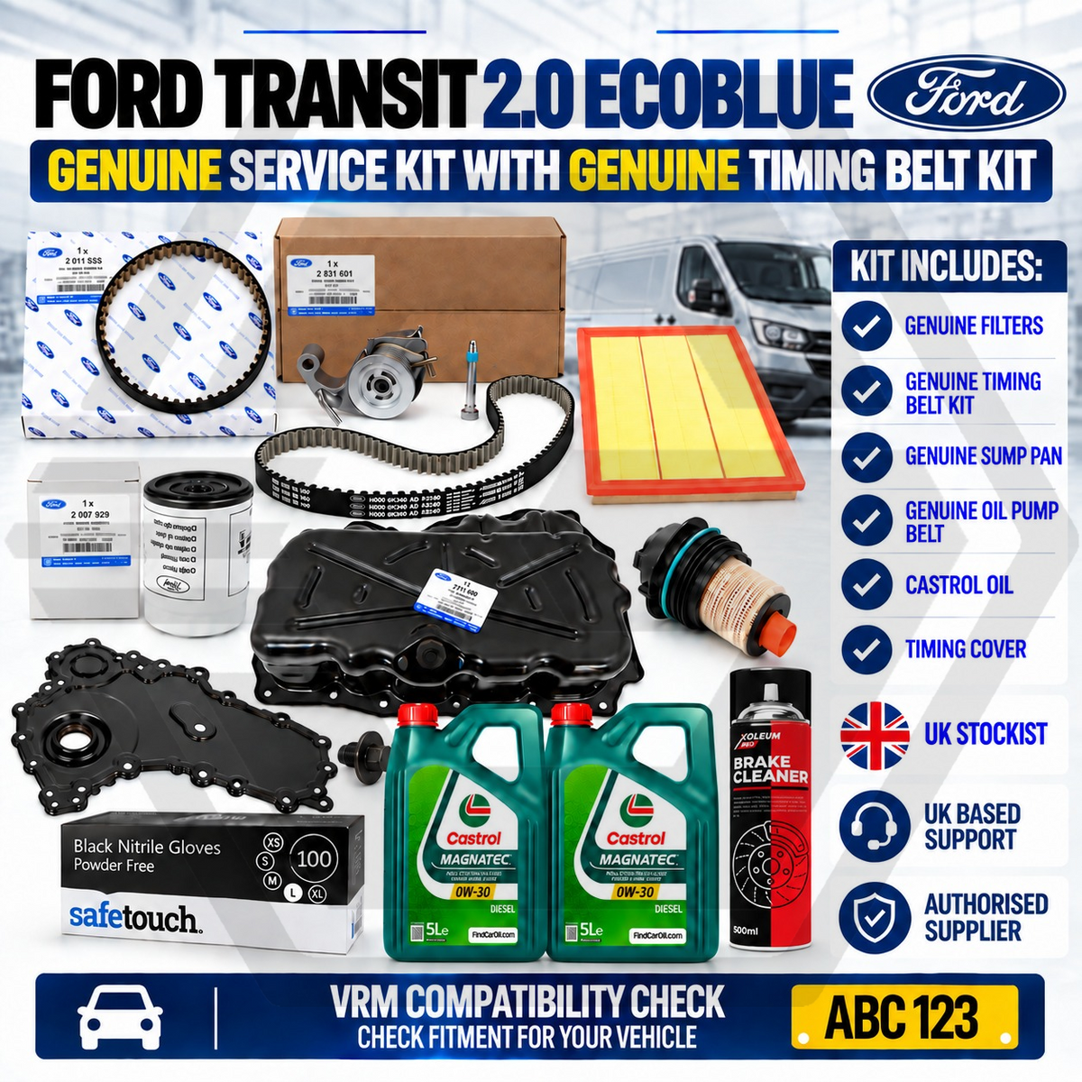 GENUINE FORD TRANSIT 2.0 ECOBLUE - SERVICE KIT + TIMING BELT KIT AND OIL 10L