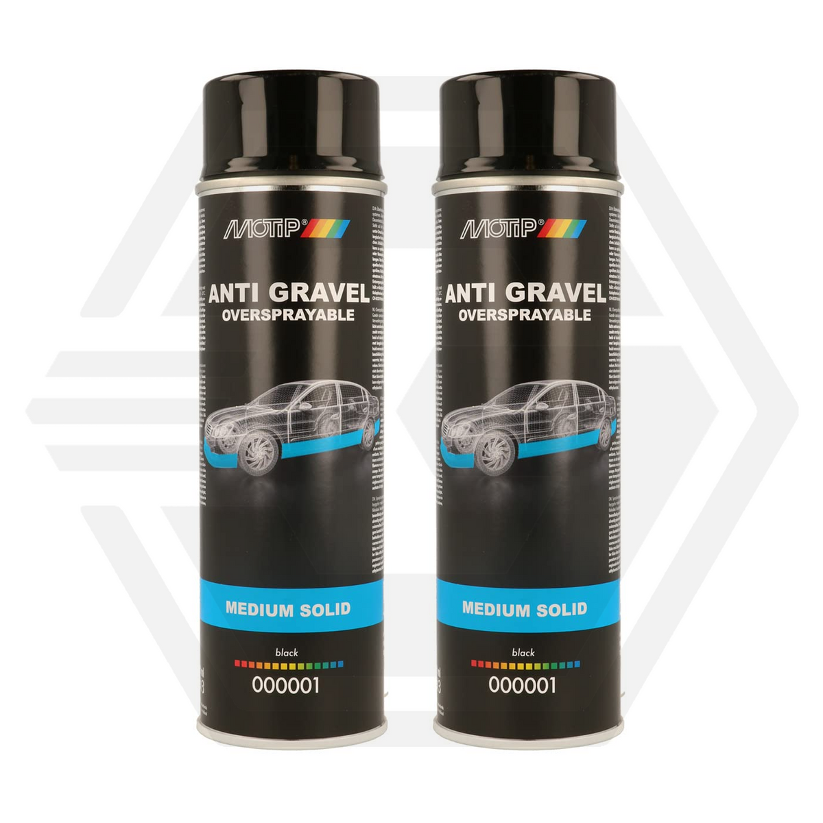 2 x MOTIP BLACK STONE CHIP ANTI GRAVEL AEROSOL SPRAY PAINT OVERSPRAYABLE