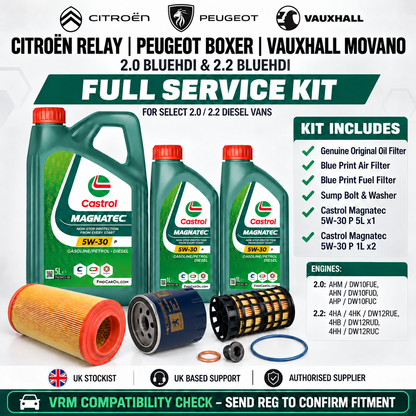 PEUGEOT BOXER CITROEN RELAY GENUINE OF 2.0 / 2.2 SERVICE KIT CASTROL 7L 5W30 P