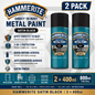 2 X HAMMERITE SATIN BLACK Aerosol - Direct to Rust - Metal Spray Paint 400ml