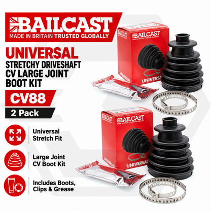 2 x Universal Stretchy Driveshaft CV LARGE Joint Boot Kit Cone - Bailcast CV88