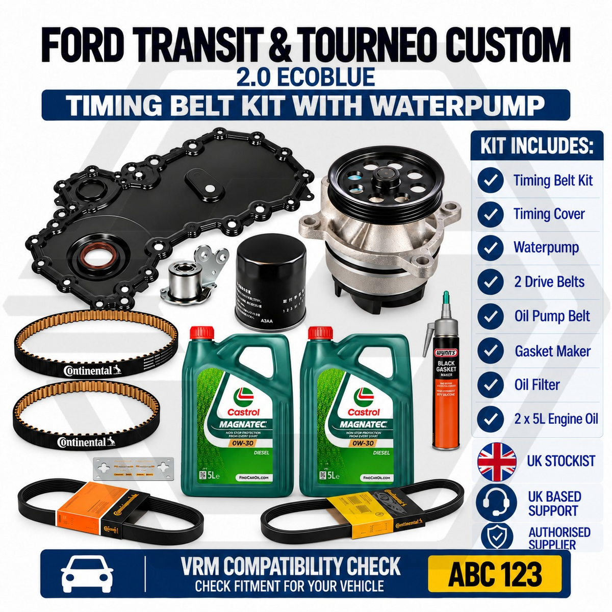 FORD TRANSIT 2.0 ECOBLUE - Timing Belt Kit + Timing Cover + Water Pump + 10L OIL