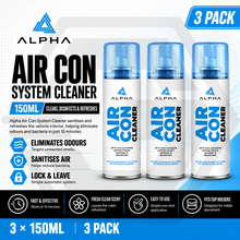 3 x ALPHA Air Con Cleaner 150ml - Car Sanitiser & Deodoriser -  FRESH SCENT