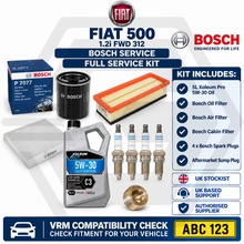 BOSCH FIAT 500 1.2I Full Service Kit With Engine Oil - OIL AIR POLLEN SPARK PLUG