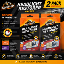 2 ArmorAll Car Headlight Restorer & Sealant Wipes - Removes Oxidisation No Tools