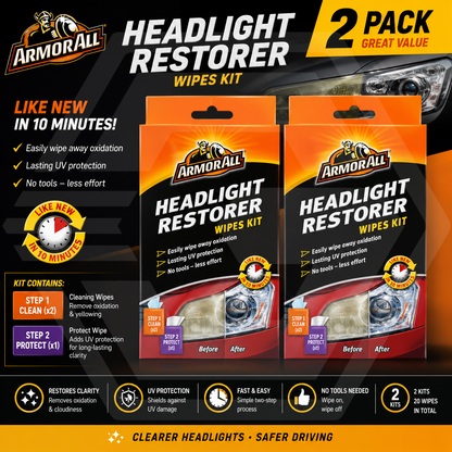 2 ArmorAll Car Headlight Restorer & Sealant Wipes - Removes Oxidisation No Tools
