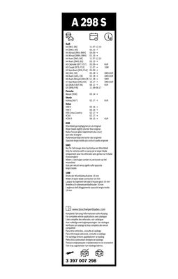 A298S  Aerotwin Wiper Blade set 475/650mm for Audi Volvo Porsche and Skoda Models