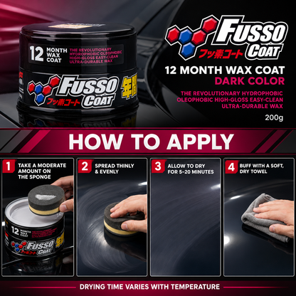 Soft99 Fusso Coat 12 mois Cire JDM longue durée foncée 200 g