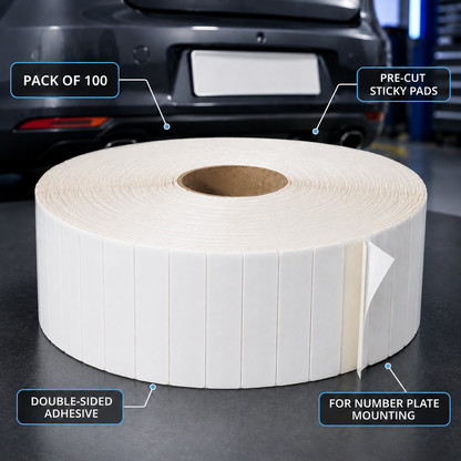 100 X Number Plate Sticky Pads Double Sided Self Adhesive Strong Weatherproof