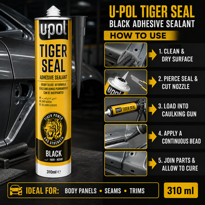 Mastic adhésif polyuréthane U-POL Tiger Seal TIG/NB cartouche noire 310 ml