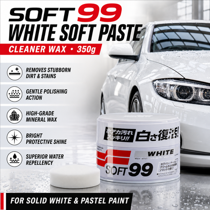 Cire blanche Soft99 300 g, brillant profond et protection de la peinture.