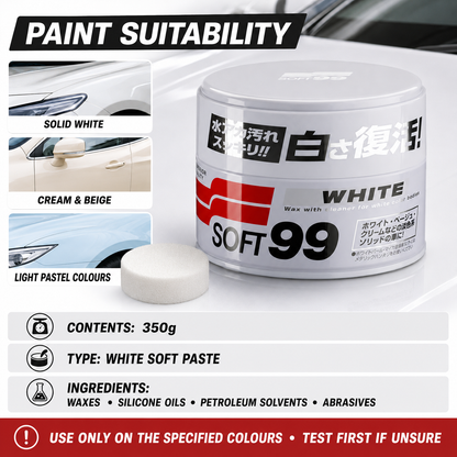 Cire blanche Soft99 300 g, brillant profond et protection de la peinture.