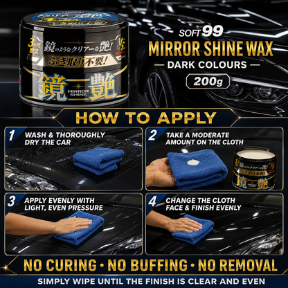 Soft99 Mirror Shine Wax Dark 200G - Facile à utiliser - Brillant et déperlant à l'eau
