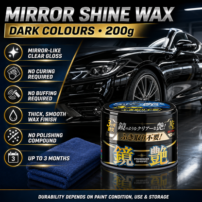 Soft99 Mirror Shine Wax Dark 200G - Facile à utiliser - Brillant et déperlant à l'eau