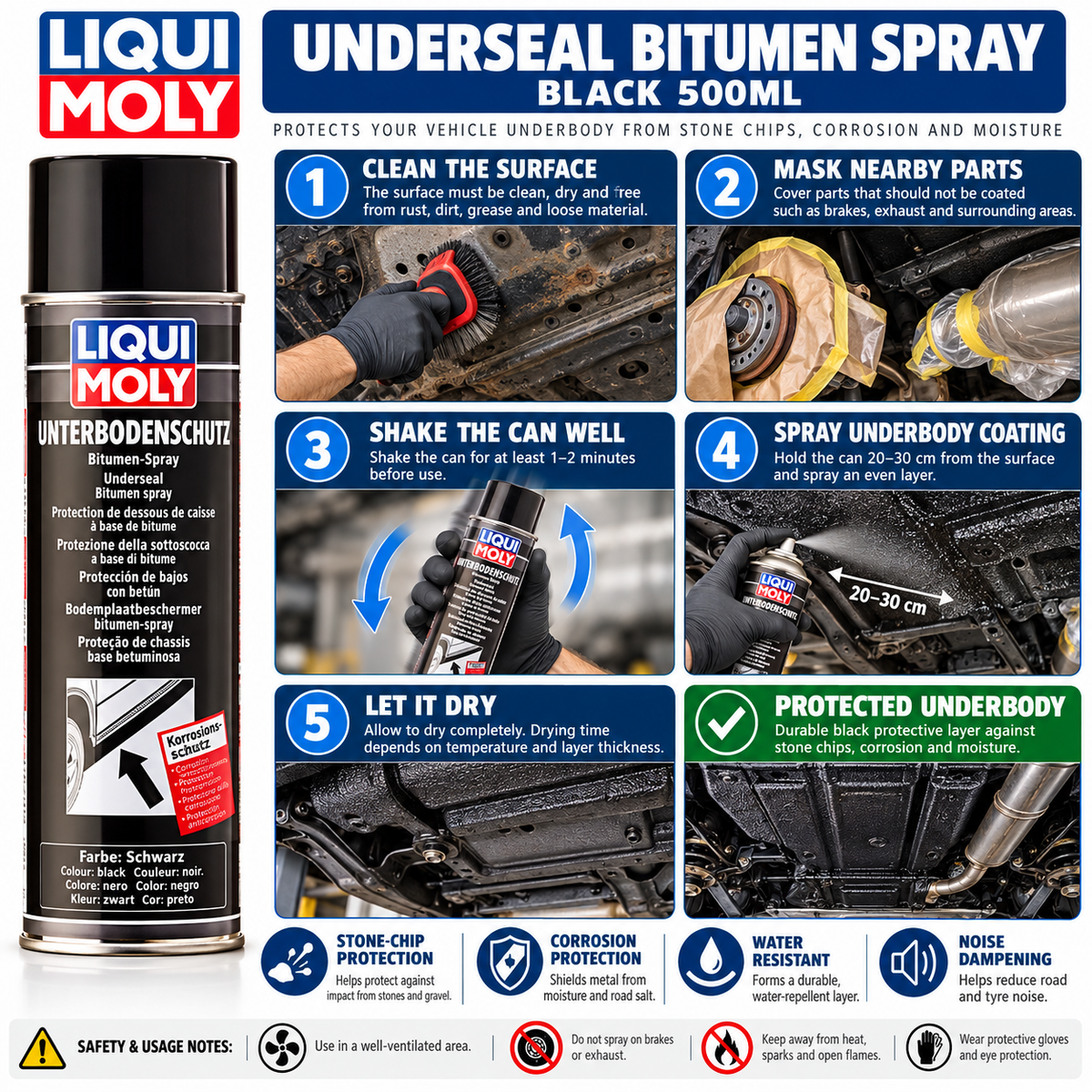 Underseal Bitumen Spray Black 500ML - 6111 [PACK OF 12]