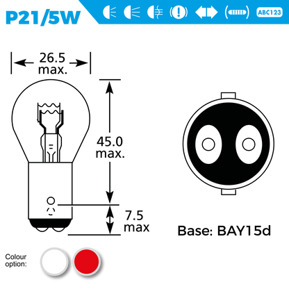 S380 P21/5W BA15d Bulbs (Pack of 10) – 12V Car Stop & Tail Light Lamp