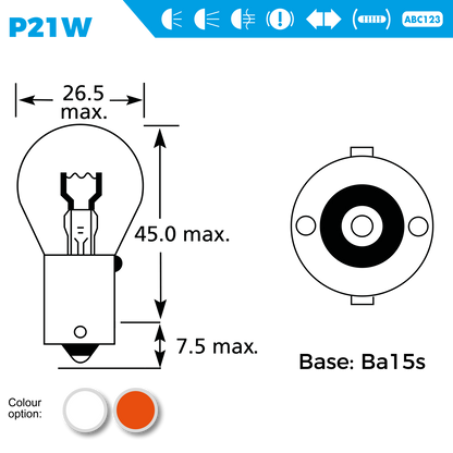 S382 12V 21W BA15s Bulbs (Pack of 10) – Car Brake, Indicator or Reverse Lamp