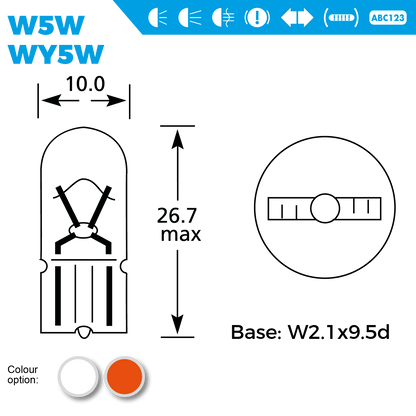 S501 12V 5W 501 Capless Bulbs (Pack of 10) – Car Interior & Side Light