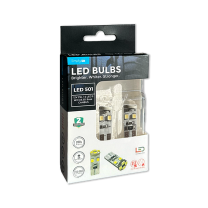 501 CANBUS 6 LED White Side Light Bulbs (PK2)