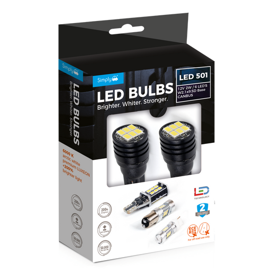 501 White CANBUS 6 LED Bulbs (Pack of 2) – Error Free Side & Interior Lights