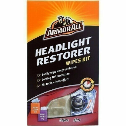 2 ArmorAll Car Headlight Restorer & Sealant Wipes - Removes Oxidisation No Tools